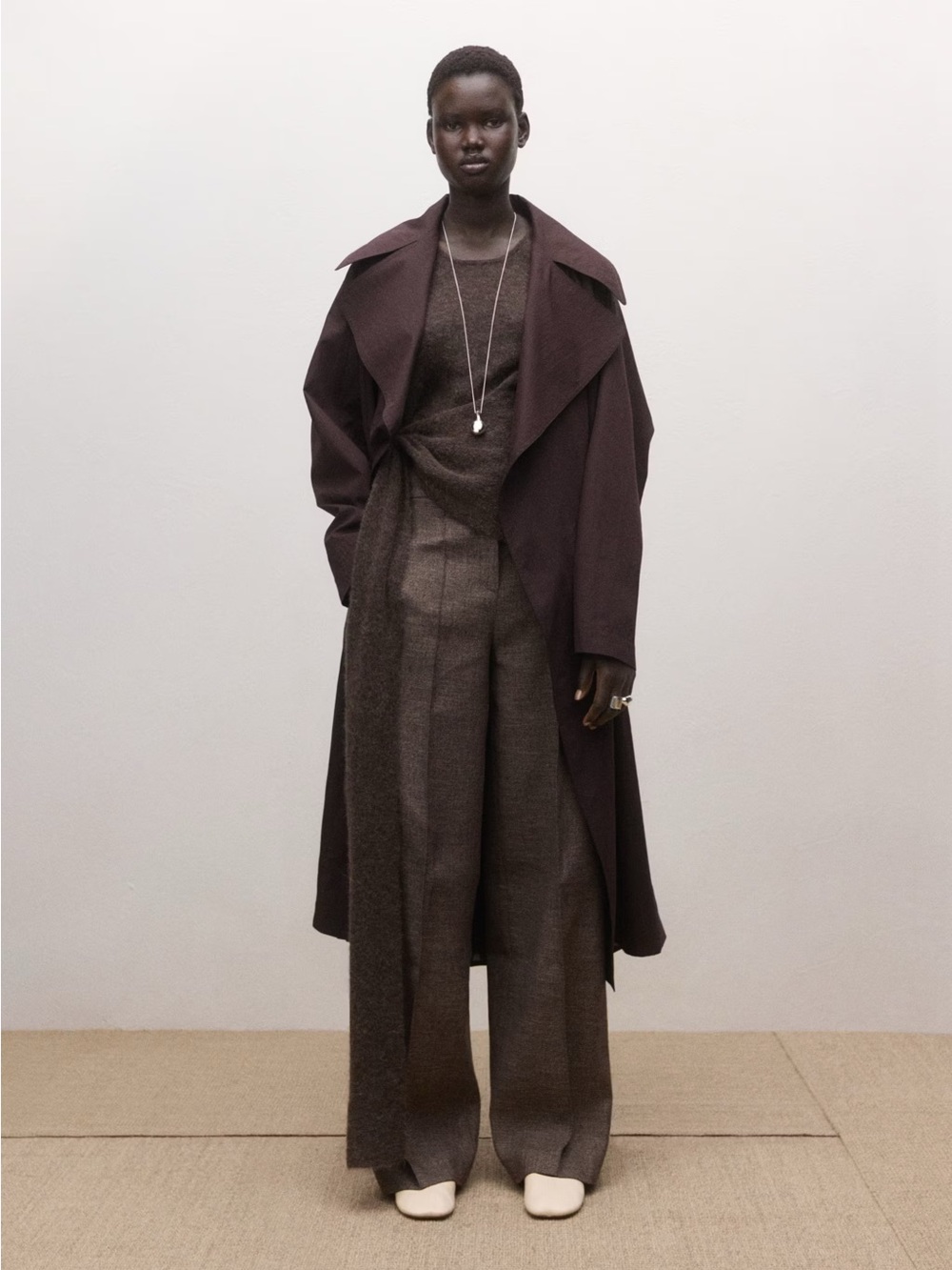 NWT MANGO Cotton Trench Coat With Maxi Lapels and Belt in Plum